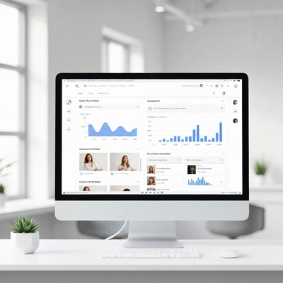 A computer screen showing Google My Business interface with a business profile being optimized, no text, no words, no typography, clean image