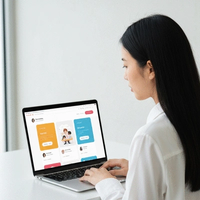 Person using a laptop with a modern, accessible website interface