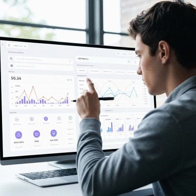 Person analyzing SEO metrics on a dashboard