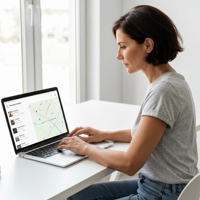 Person using a laptop to search for local businesses in Carpentras