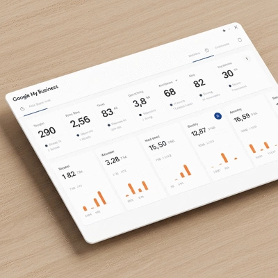 Dashboard Google My Business affichant des analyses et des statistiques