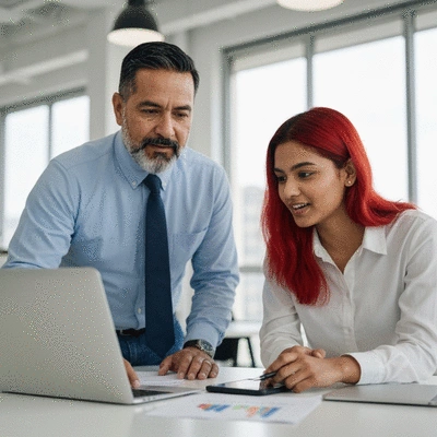 Diverse group of marketing professionals collaborating on a local SEO strategy in a modern office