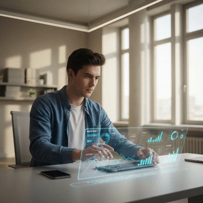 Person interacting with AI interface showing SEO data